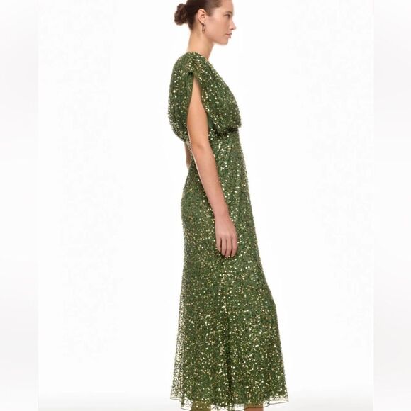 Mac Duggal 5640 Womens Forest Green Draped Sleeve V-Neck Sequin SZ 4 NWT $498 - Picture 2 of 5